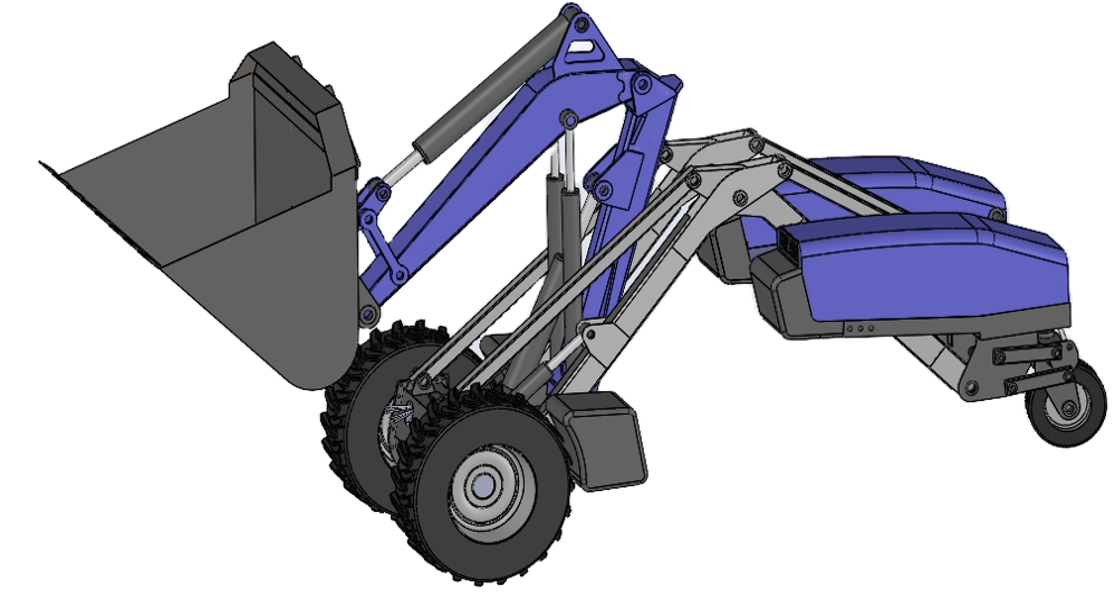 Erstes CAD-Modell des Proof of Concept des QuiMo WL 1600 der Baumaschine für beengte Verhältnisse